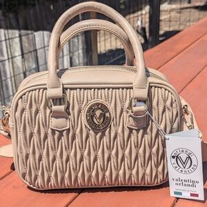 Valentino Orlandi Satchel Crossbody Taupe w/ Gold Hardware NWT
